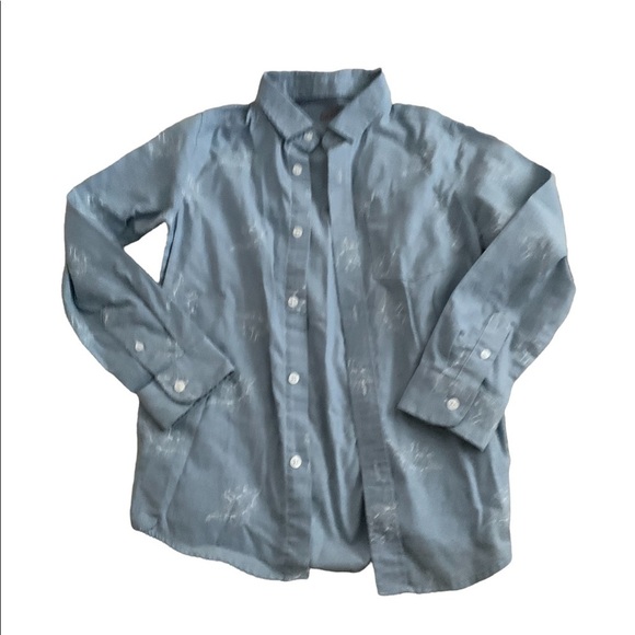 Cat & Jack | Long Sleeve Button Down Blue Collar Shirt With Dinosaur Print - Picture 2 of 7